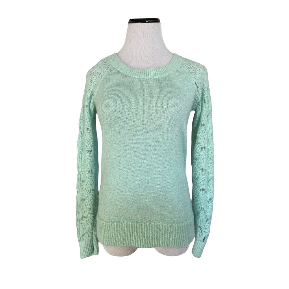 Ann Taylor LOFT Pointelle Sleeve Mohair Blend Sweater Size S Green Lightweight